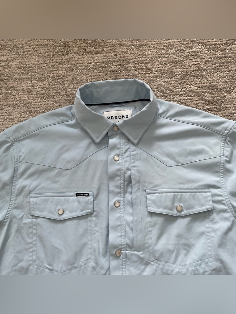 Poncho Slim Fit Size Blue Pearl Snap Long Sleeve Fishing Shirt Men’s S Vented